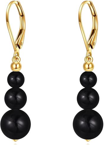 KECHO 14K Real Gold Crystal Beads Earrings 14K Solid Gold Dangle Drop Leverback Jewelry Anniversary Birthday Gifts for Women in Saudi Arabia