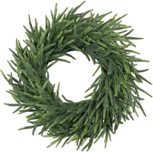 26-Inch Norfolk Pine Wreath - Real Touch Artificial Christmas Wreath for Front Door, Wall, Window, and Porch Decor - Farmhouse Indoor Outdoor Holiday Decorations in Saudi Arabia