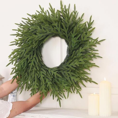 26-Inch Norfolk Pine Wreath - Real Touch Artificial Christmas Wreath for Front Door, Wall, Window, and Porch Decor - Farmhouse Indoor Outdoor Holiday Decorations in Saudi Arabia