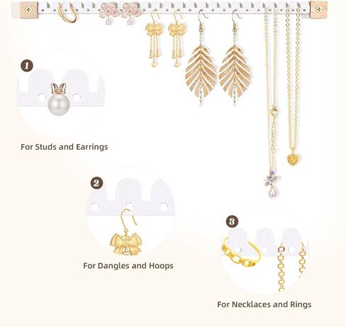 Earring Organizer Wall Mounted 2 Pack Earring Holder Hanging Jewelry Organizer Display for Stud/Hoop/Dangle Earring Necklace Bracelet Ring,White in Saudi Arabia