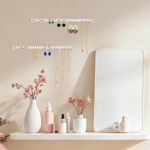 Earring Organizer Wall Mounted 2 Pack Earring Holder Hanging Jewelry Organizer Display for Stud/Hoop/Dangle Earring Necklace Bracelet Ring,White in Saudi Arabia