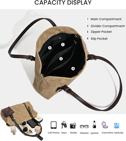 Women’s Vintage Suede Shoulder Bag, 2‑Strap Convertible Crossbody Handbag with Detachable Mini Pouch, Lightweight Boston Bag in Saudi Arabia