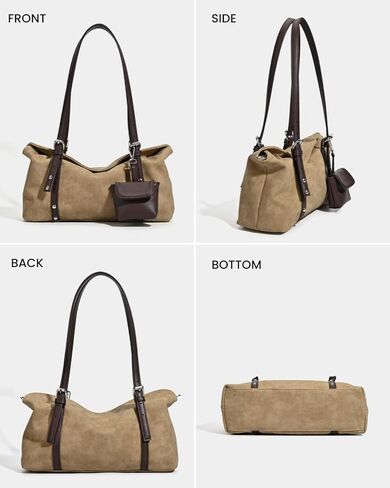 Women’s Vintage Suede Shoulder Bag, 2‑Strap Convertible Crossbody Handbag with Detachable Mini Pouch, Lightweight Boston Bag in Saudi Arabia