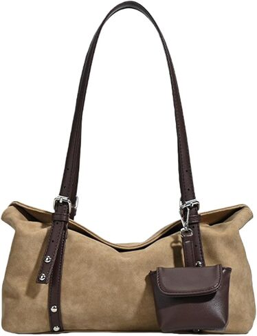 Women’s Vintage Suede Shoulder Bag, 2‑Strap Convertible Crossbody Handbag with Detachable Mini Pouch, Lightweight Boston Bag in Saudi Arabia