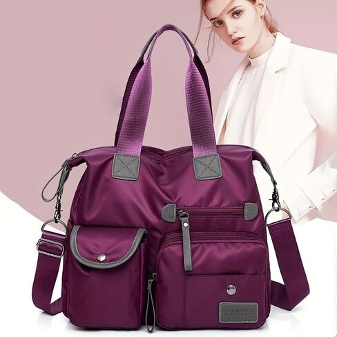 Women's Multi-Functional Tote Purse - Large Nylon Shoulder Bag with 9 Pockets for Work, Travel & Nursing in Saudi Arabia