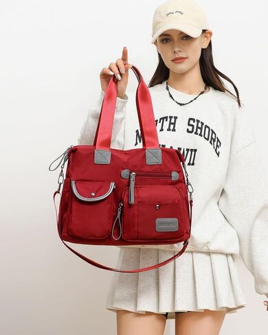 Women's Multi-Functional Tote Purse - Large Nylon Shoulder Bag with 9 Pockets for Work, Travel & Nursing in Saudi Arabia