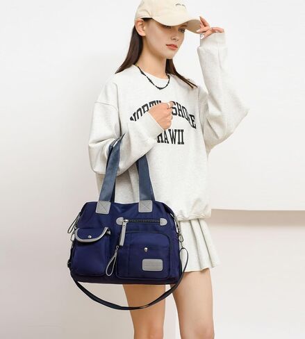 Women's Multi-Functional Tote Purse - Large Nylon Shoulder Bag with 9 Pockets for Work, Travel & Nursing in Saudi Arabia