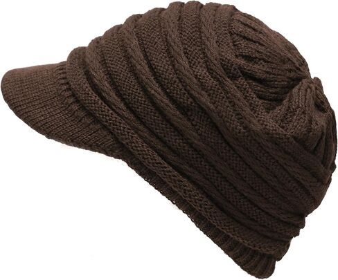 The Hat Depot - Visor Beanie Unisex Winter Knit Skull Beanie with Brim Hat in Saudi Arabia