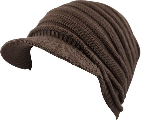 The Hat Depot - Visor Beanie Unisex Winter Knit Skull Beanie with Brim Hat in Saudi Arabia
