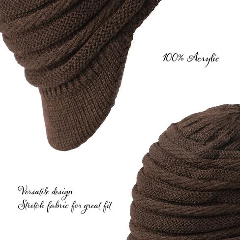 The Hat Depot - Visor Beanie Unisex Winter Knit Skull Beanie with Brim Hat in Saudi Arabia