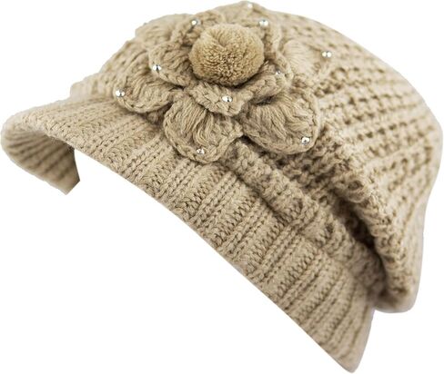 The Hat Depot - Visor Beanie Unisex Winter Knit Skull Beanie with Brim Hat in Saudi Arabia