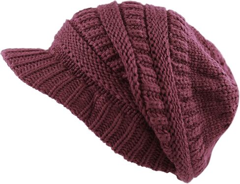 The Hat Depot - Visor Beanie Unisex Winter Knit Skull Beanie with Brim Hat in Saudi Arabia