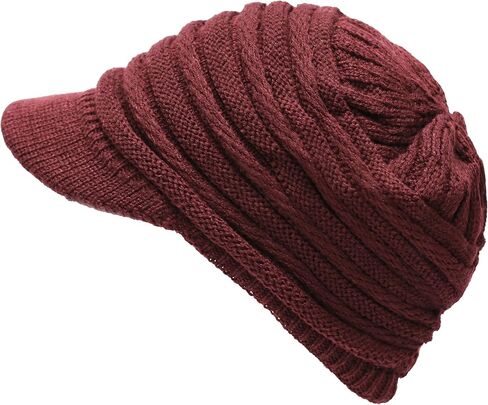 The Hat Depot - Visor Beanie Unisex Winter Knit Skull Beanie with Brim Hat in Saudi Arabia