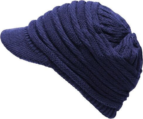 The Hat Depot - Visor Beanie Unisex Winter Knit Skull Beanie with Brim Hat in Saudi Arabia