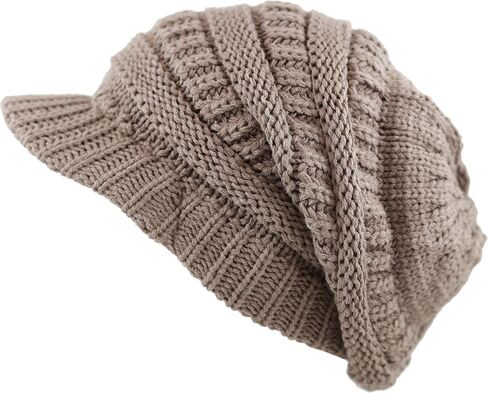 The Hat Depot - Visor Beanie Unisex Winter Knit Skull Beanie with Brim Hat in Saudi Arabia