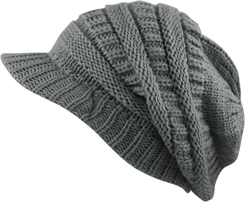 The Hat Depot - Visor Beanie Unisex Winter Knit Skull Beanie with Brim Hat in Saudi Arabia