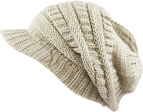 The Hat Depot - Visor Beanie Unisex Winter Knit Skull Beanie with Brim Hat in Saudi Arabia