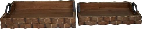 Deco 79 Wood Tray with Metal Handles, Set of 2 14", 16"W, Dark Brown in Saudi Arabia