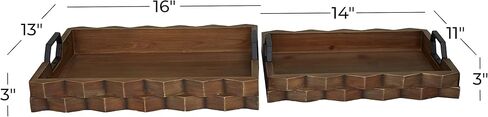 Deco 79 Wood Tray with Metal Handles, Set of 2 14", 16"W, Dark Brown in Saudi Arabia