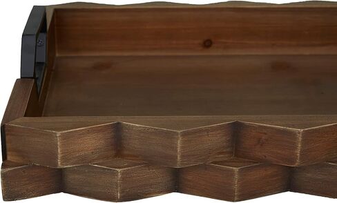 Deco 79 Wood Tray with Metal Handles, Set of 2 14", 16"W, Dark Brown in Saudi Arabia