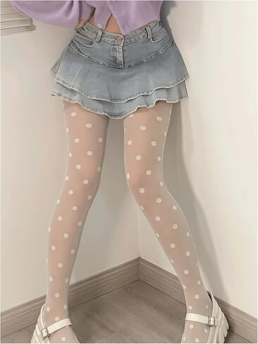 WDIRARA Women's Polka Dots Tights Mesh Sheer Stocking Y2k Cute Pantyhose in Saudi Arabia