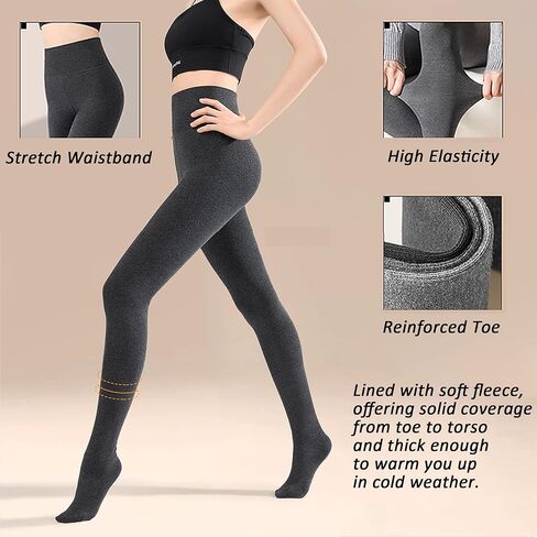 2 Pairs Women's Thermal Fleece Lined Tights for Women, Black 400D Opaque Pantyhose, High Waist Warm Winter Leggings with Lightweight & Non-See Through, Cold Weather in Saudi Arabia