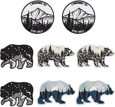 5Pcs 5 Style Bear Applique Patch Iron On Embroidered Patches Outdoor Nature Patch Cute Animal Patch for Craft Sewing Clothes Hats Backpacks Bag Pants Shirts Shoes in Kuwait