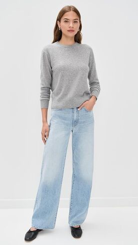 White & Warren Women's Cashmere Crew Pullover, Grey Heather, M in Saudi Arabia