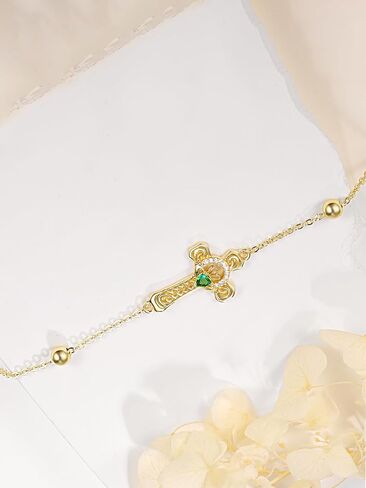 TANGPOET Claddagh سوار للنساء 925 الفضة الاسترليني مطلية بالذهب الزمرد الأخضر القلب حجر الأيرلندية سلتيك مجوهرات هدايا لعيد ميلاد عيد القديس باتريك عيد الميلاد عيد الحب عيد الأم in Saudi Arabia