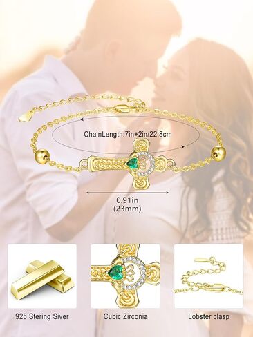 TANGPOET Claddagh سوار للنساء 925 الفضة الاسترليني مطلية بالذهب الزمرد الأخضر القلب حجر الأيرلندية سلتيك مجوهرات هدايا لعيد ميلاد عيد القديس باتريك عيد الميلاد عيد الحب عيد الأم in Saudi Arabia
