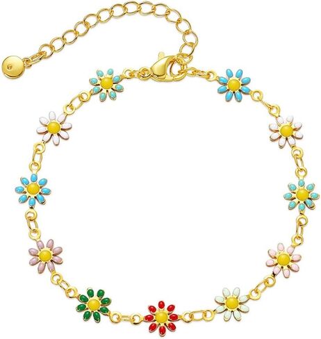 LUREME 18KG Candy Colors Daisy Flower Chain Bracelet With Golden Extenstion(bl003576) in Saudi Arabia