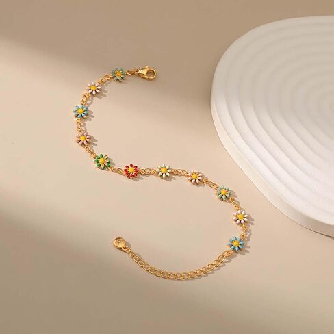 LUREME 18KG Candy Colors Daisy Flower Chain Bracelet With Golden Extenstion(bl003576) in Saudi Arabia