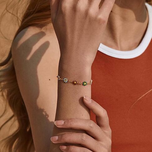 LUREME 18KG Candy Colors Daisy Flower Chain Bracelet With Golden Extenstion(bl003576) in Saudi Arabia