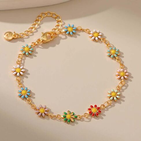 LUREME 18KG Candy Colors Daisy Flower Chain Bracelet With Golden Extenstion(bl003576) in Saudi Arabia