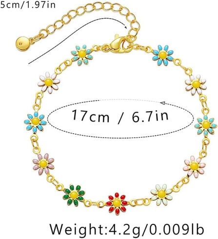 LUREME 18KG Candy Colors Daisy Flower Chain Bracelet With Golden Extenstion(bl003576) in Saudi Arabia