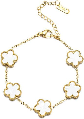 18K Gold Plated Clover Lucky Bracelet for Women White/Black/18K Gold Plated Flower Five Leaf Link Bracelets Trendy Jewelry Gifts for Women in Saudi Arabia