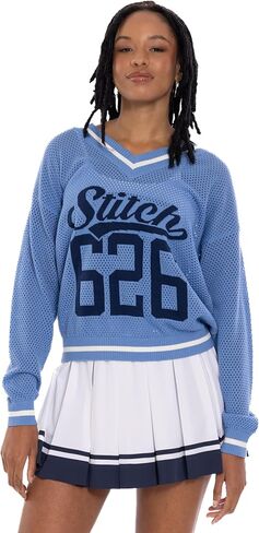 Disney Women's Crochet Varsity V-Neck Pullover Sweater Adult Sizes (X-Small - 2XL) in Saudi Arabia