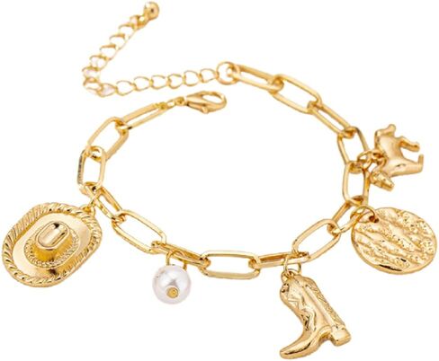 Western Dainty Gold Bracelets Boho Coin Pendant Chain Bracelet Punk Cowgirl Boot Horse Bracelet Handmade Adjustable Charm Jewelry for Women in Saudi Arabia
