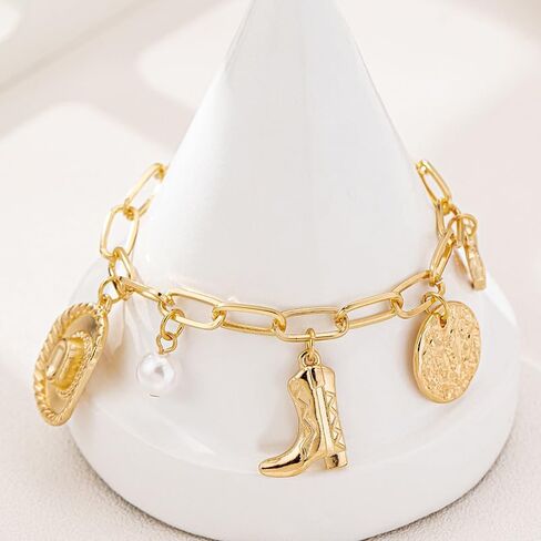 Western Dainty Gold Bracelets Boho Coin Pendant Chain Bracelet Punk Cowgirl Boot Horse Bracelet Handmade Adjustable Charm Jewelry for Women in Saudi Arabia