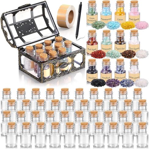 LemonRoad 120 Pcs Crystal Chips Gemstone Bottles Set Include 50 Pcs Gemstone Bottles 12 Colors of 1200g Healing Crystals Chips Wicca Gem Stones Kit Witch Gifts Craft Supplies in Saudi Arabia