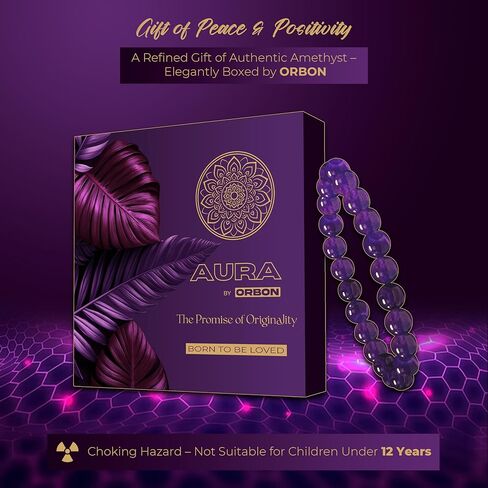 سوار الجمشت الطبيعي المعتمد من AURA - مجوهرات كريستال من الحجر الأرجواني الأصلي للرجال والنساء | حجر كريم للشفاء والتأمل والطاقة مع بطاقة التنشيط وشهادة الأصالة in Saudi Arabia