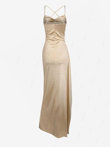 Women’s Elegant Ruched Maxi Dress – Spaghetti Strap Bodycon Party Dress with Slit & Open Back in Saudi Arabia