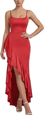 Women’s Elegant Ruched Maxi Dress – Spaghetti Strap Bodycon Party Dress with Slit & Open Back in Saudi Arabia