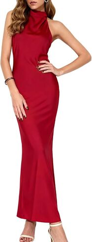 Women’s Elegant Ruched Maxi Dress – Spaghetti Strap Bodycon Party Dress with Slit & Open Back in Saudi Arabia