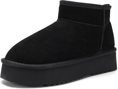AoSiFu Platform Mini Boots for Women Genuine Suede Leather, Classic Winter Ankle Snow Boots with Comfortable Memory Foam Insole Water Resistant Lightweight Anti-Slip Outsole for Outdoor Indoor in Kuwait