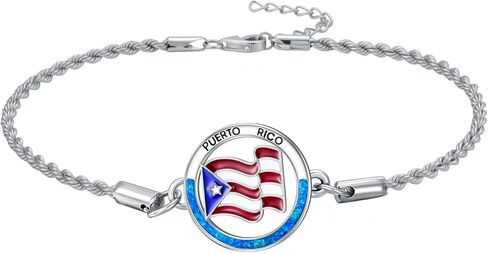 SIMONLY Puerto Rico Bracelet 925 Sterling Silver Blue Opal Pendant Anklet Taino Puerto Rico Jewelry Souvenirs Christmas Birthday Gifts for Men Women Puerto Rican in Saudi Arabia