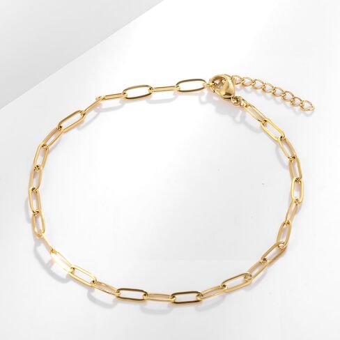 Gold Stainless Steel Anklet Chain for Women Adjustable Ankle Bracelet Fashionable Simple Design, Round mold chain in Saudi Arabia