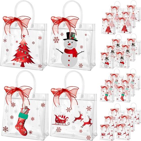 Henoyso 24 Pcs St. Patrick's Day Clear Gift Bags Plastic Shamrock Party Favor Bags with Handles and Ribbon Green Lucky Clover Gift Bags 7.8 x 7.8 x 3.1 PVC Totes for Irish Goodie Treat Gift Wrap in Saudi Arabia
