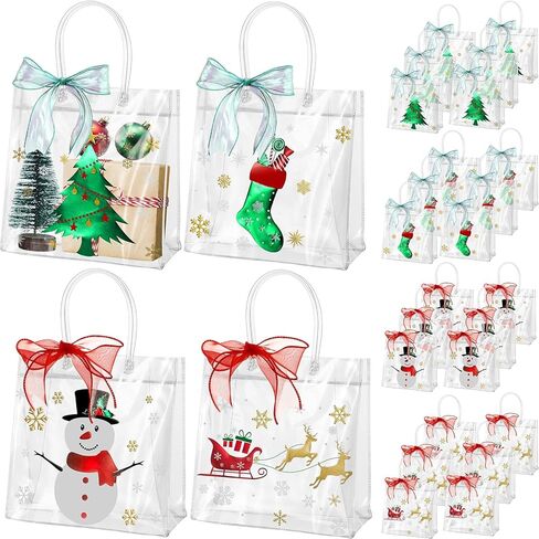 Henoyso 24 Pcs St. Patrick's Day Clear Gift Bags Plastic Shamrock Party Favor Bags with Handles and Ribbon Green Lucky Clover Gift Bags 7.8 x 7.8 x 3.1 PVC Totes for Irish Goodie Treat Gift Wrap in Saudi Arabia