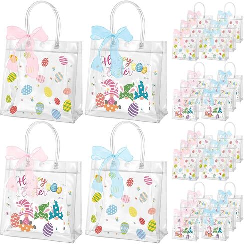 Henoyso 24 Pcs St. Patrick's Day Clear Gift Bags Plastic Shamrock Party Favor Bags with Handles and Ribbon Green Lucky Clover Gift Bags 7.8 x 7.8 x 3.1 PVC Totes for Irish Goodie Treat Gift Wrap in Saudi Arabia